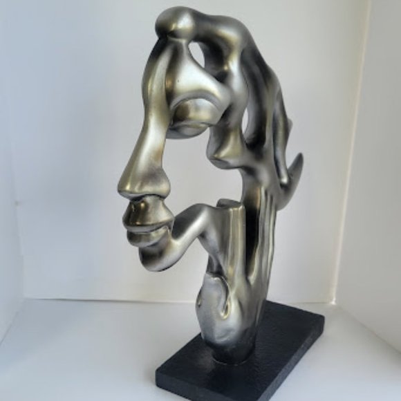SILVER COLOR ABSTRACT STATUE WOMAN, HAND, FLOWING HAIR - Picture 2 of 6